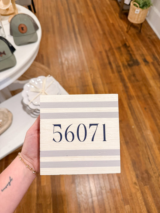 Striped Zip Code Wood Decor Block
