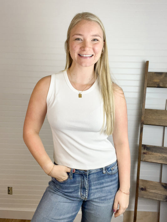 Basic Ribbed Muscle Tank - White