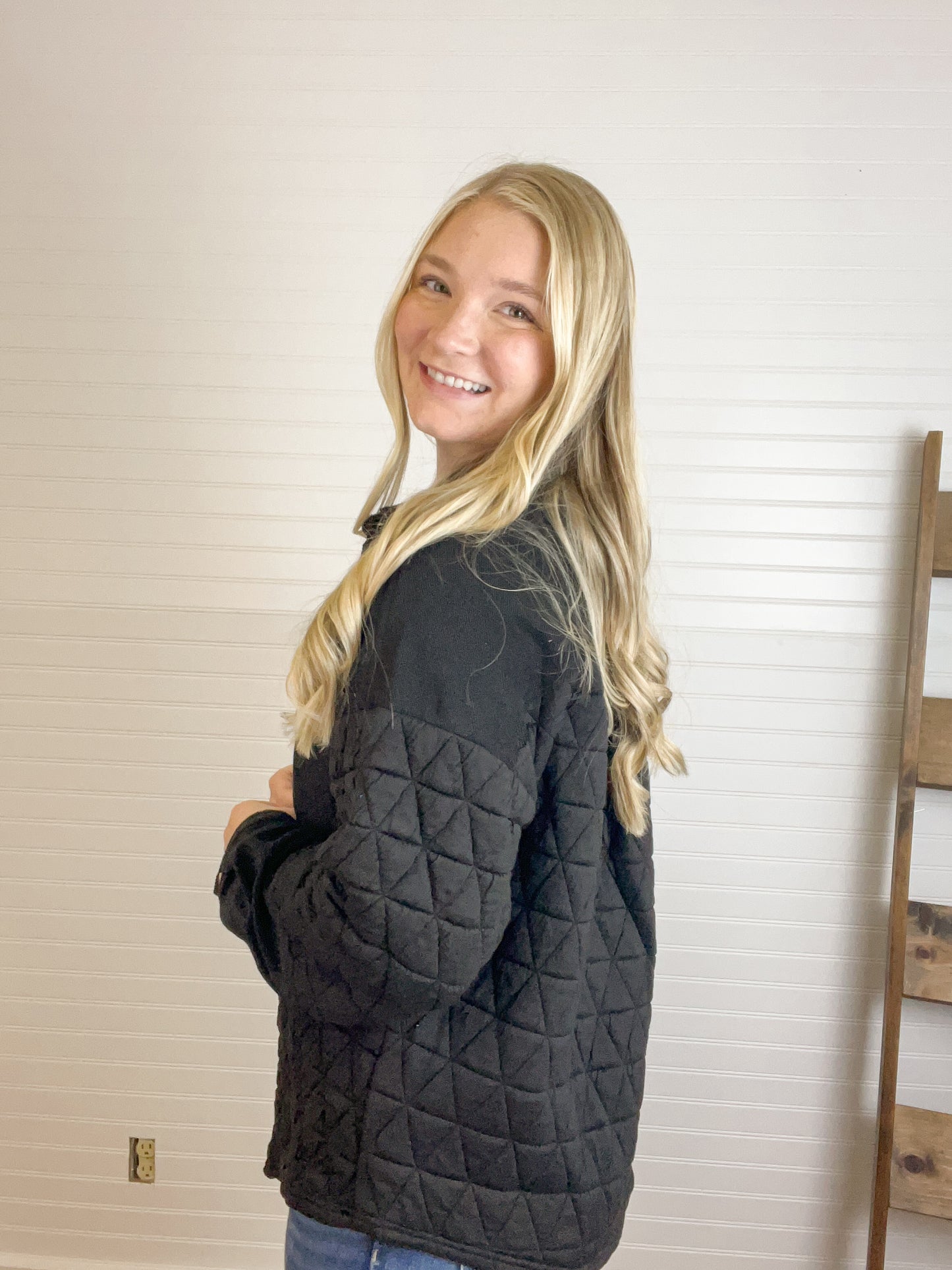 Oversized Quilted Shacket - Black