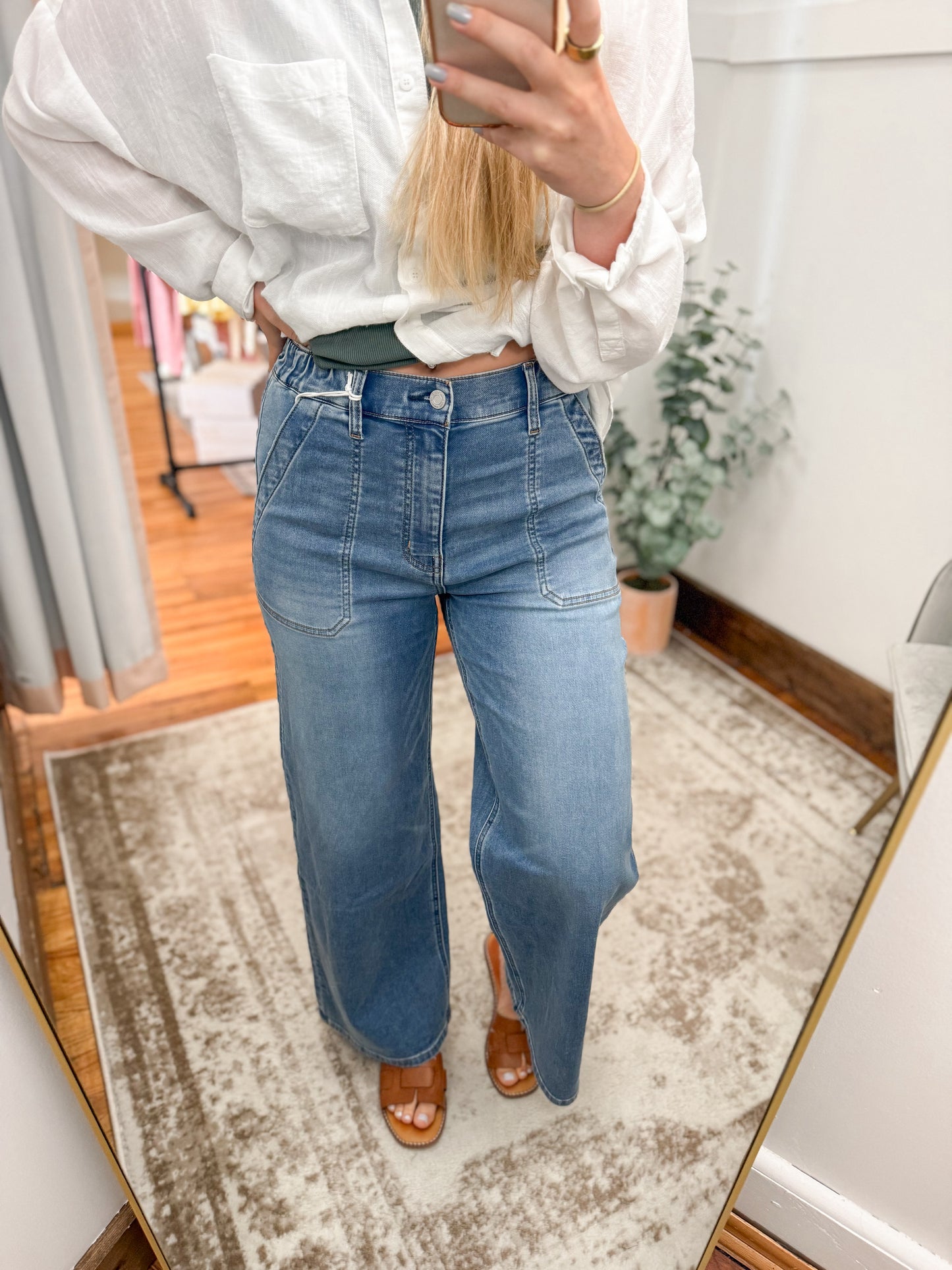 High Waist Elastic Wide Leg Denim