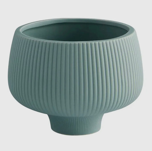 Ribbed Ceramic Pot - Teal