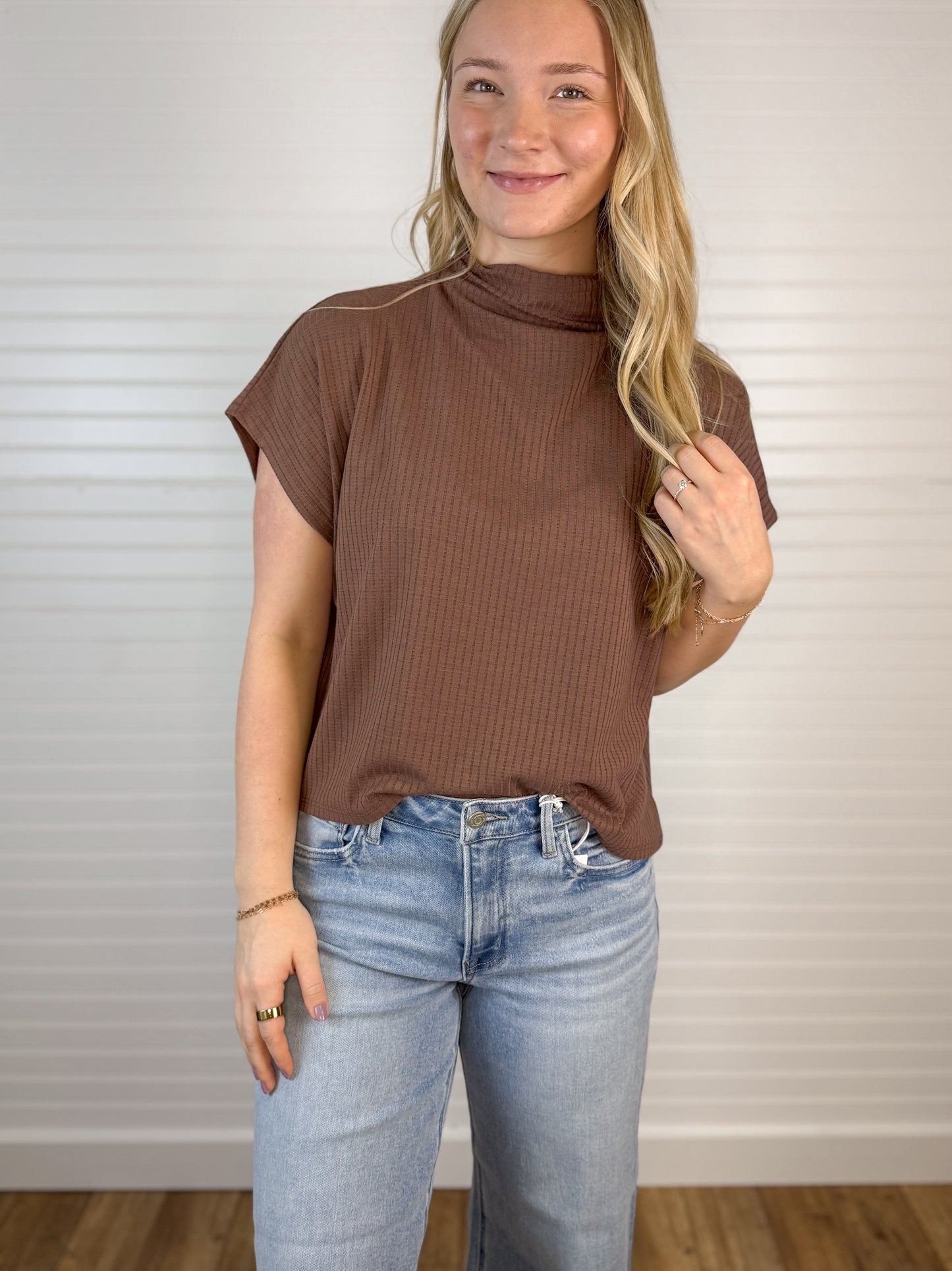 Mock Neck Sleeveless Top - Brown