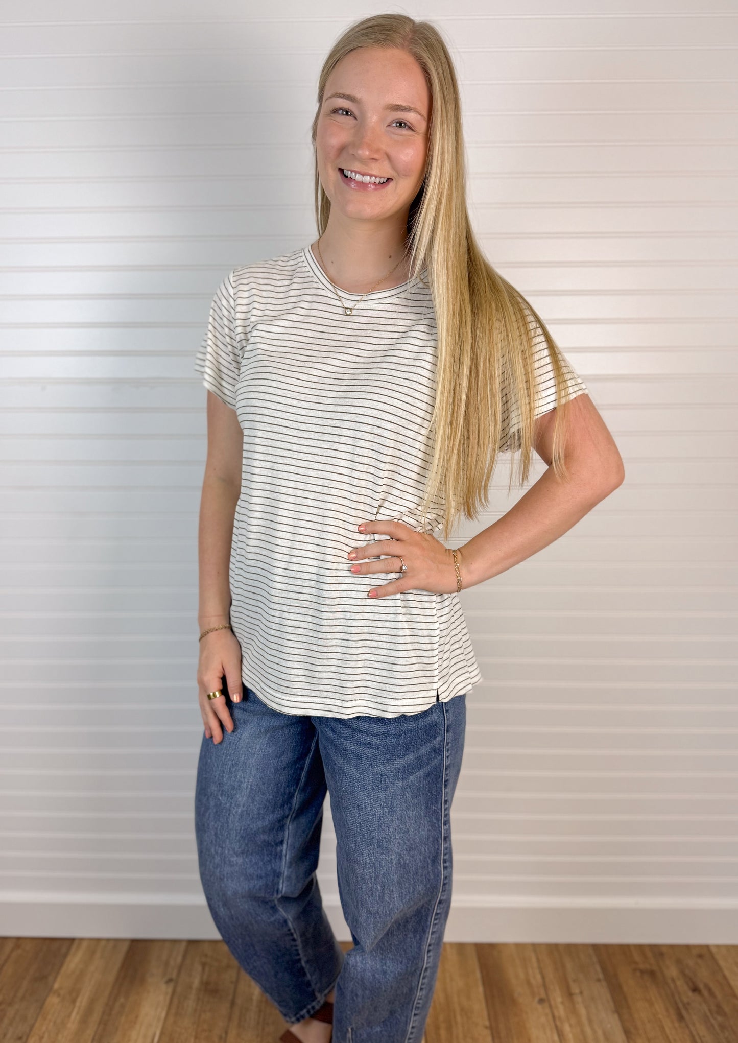 Linen Blend Striped Relax Tee (2 colors)