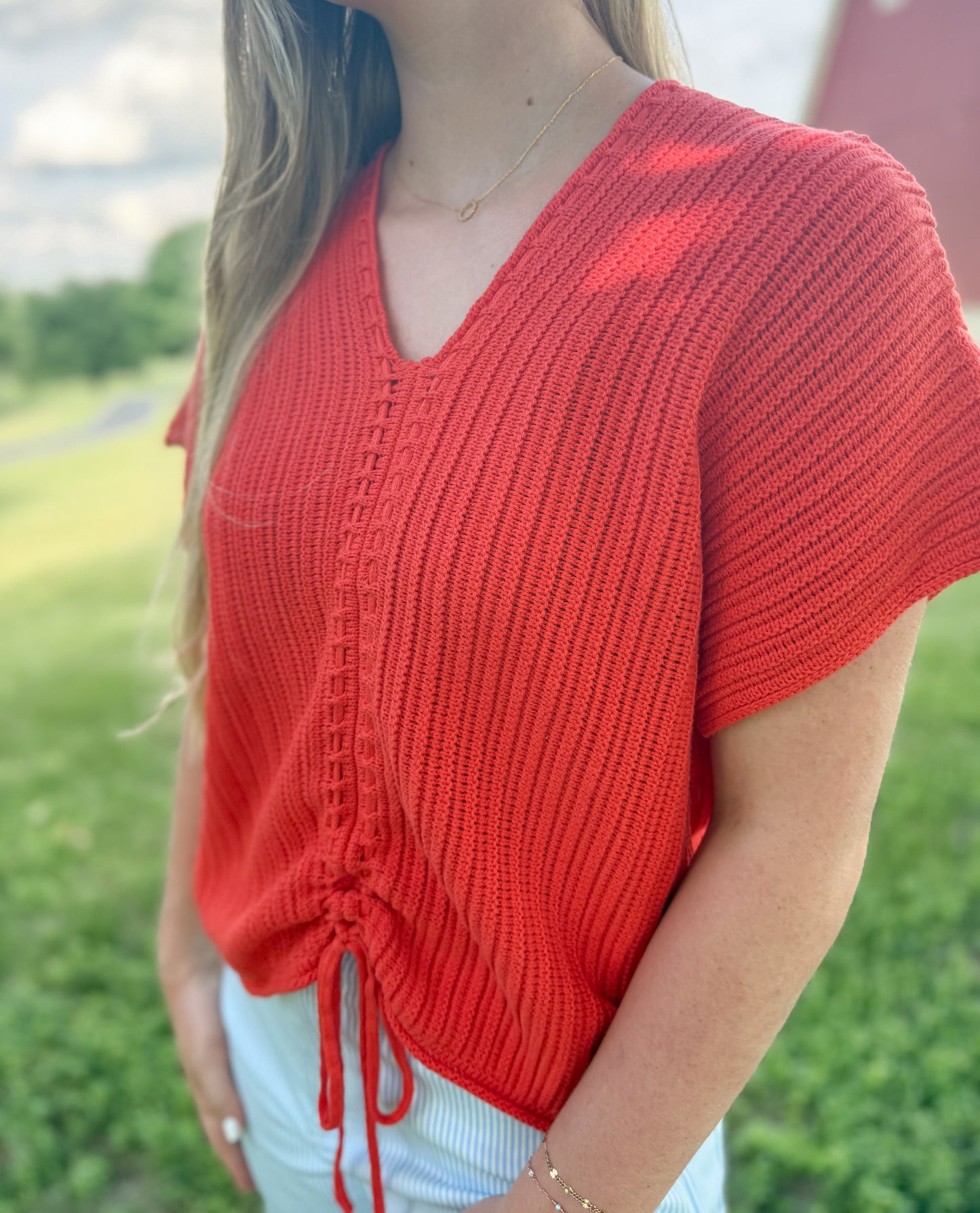 Knit Relaxed Ruched top - Tomato