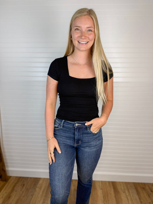 Soft Double Lined Square Neck Tee (2 colors)