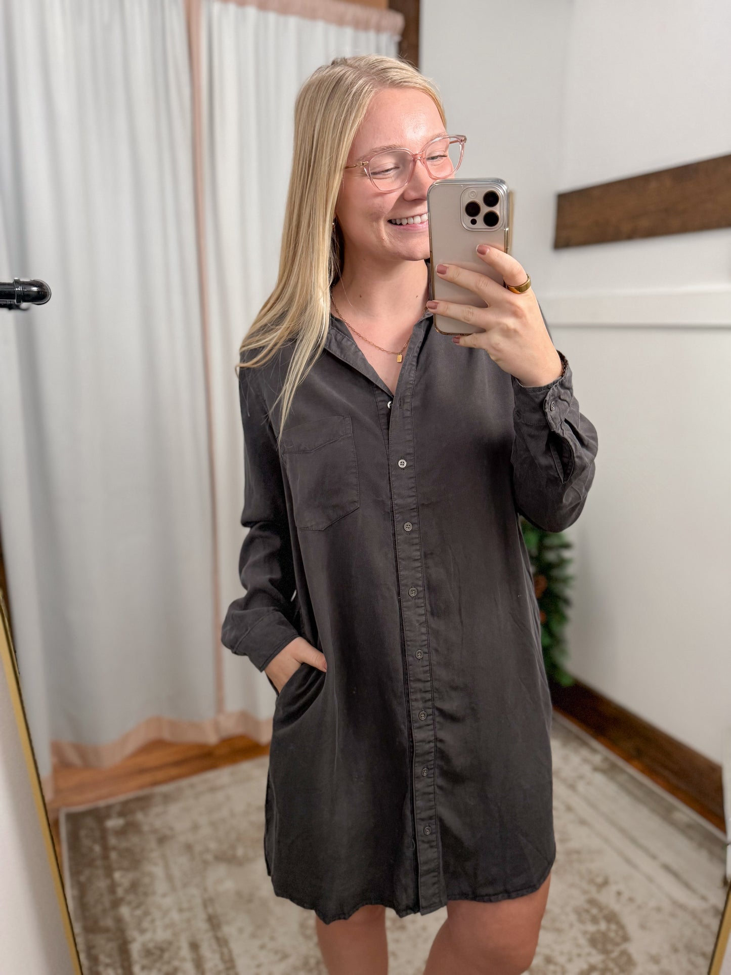 Tencel Button Down Dress - Charcoal