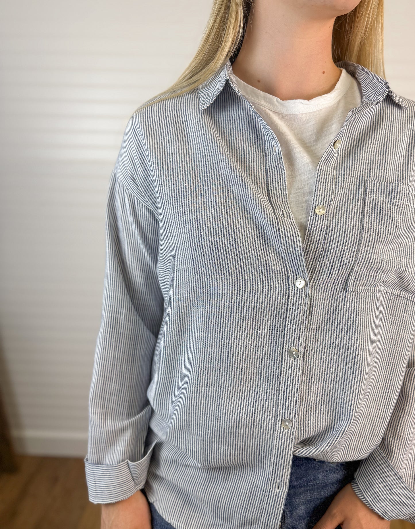 Hairline Striped Button Down Shirt - Indigo