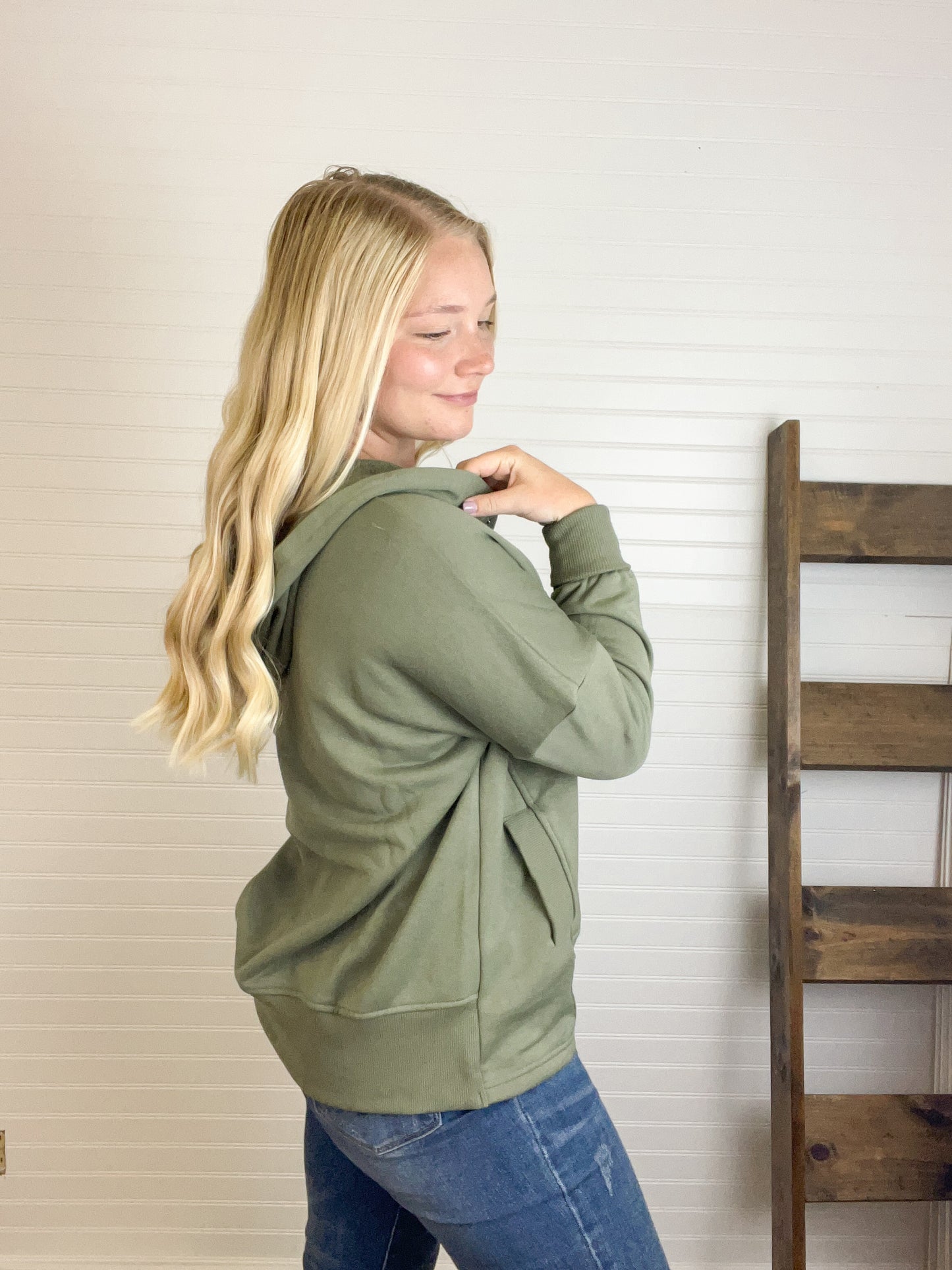 Half Button Fleece Pullover - Lt Olive