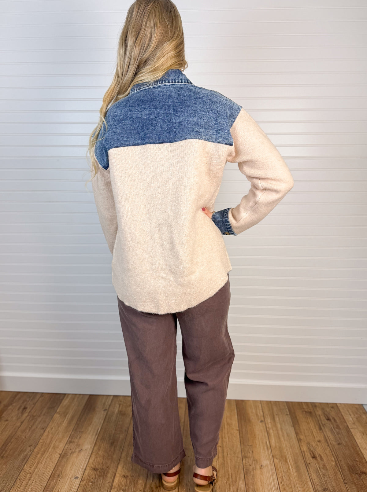 Denim Mixed Material Sweater Jacket