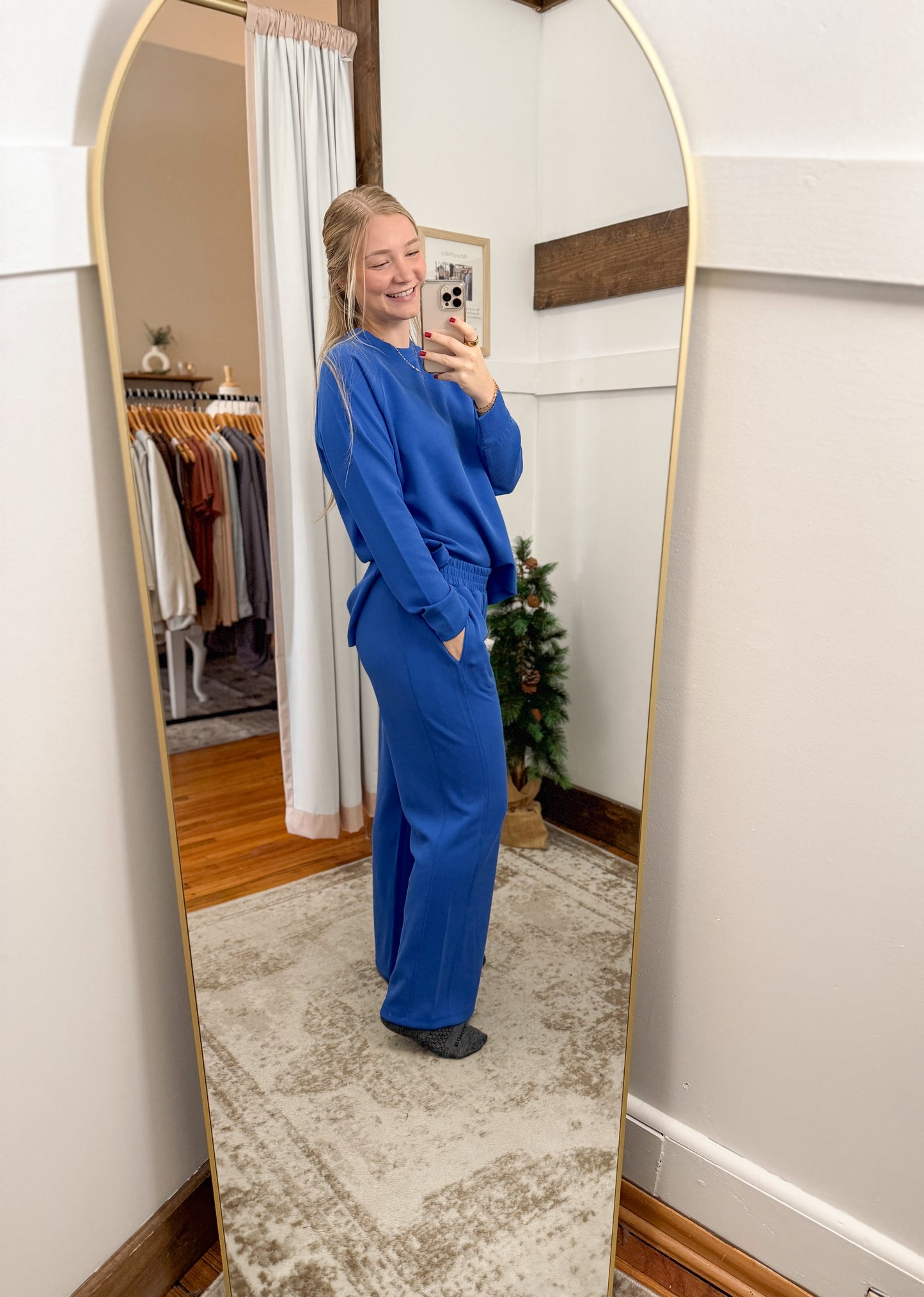 Luxe Ribbed Wide Leg Pants - Royal