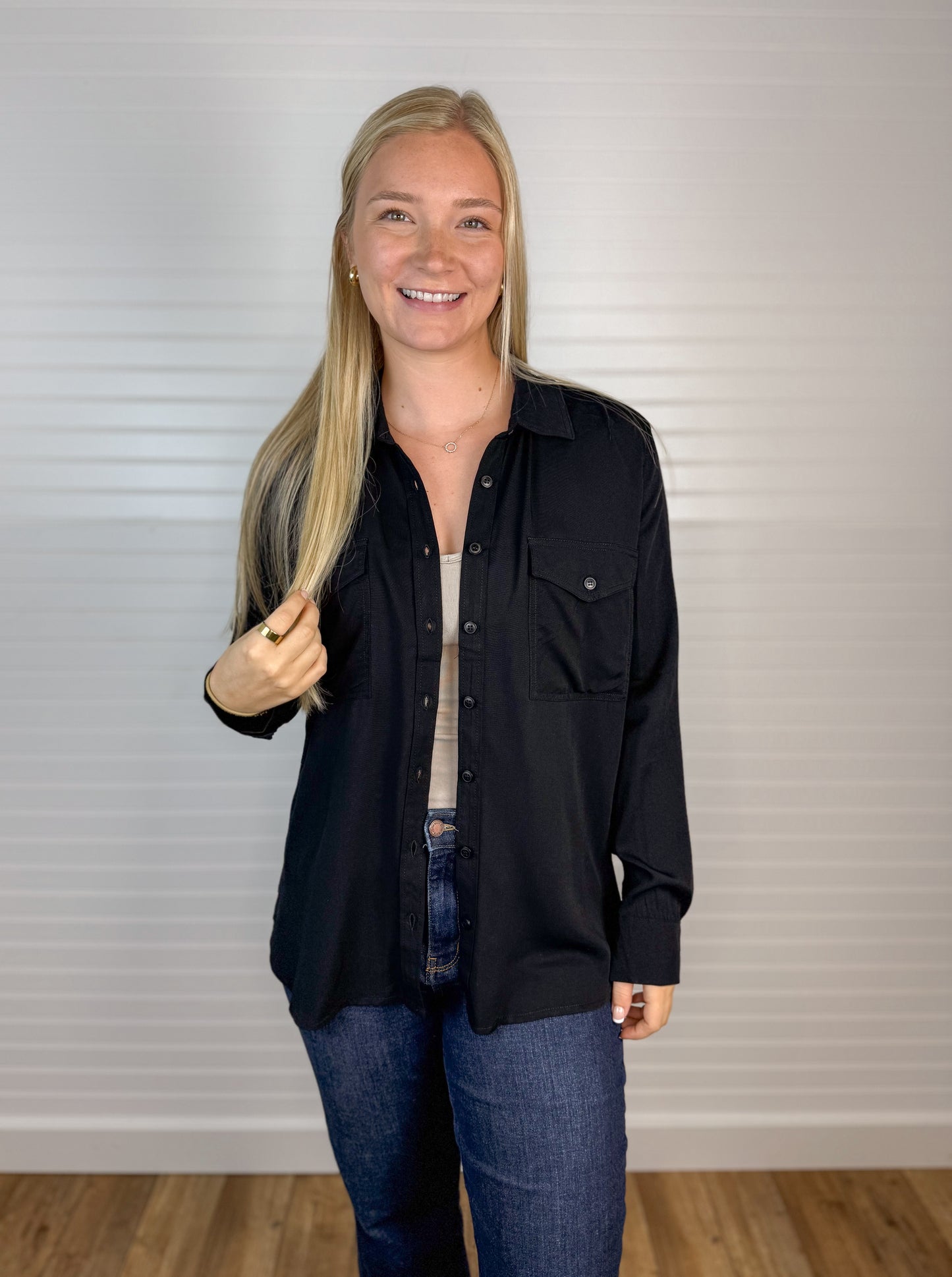 Classic Button Down Top - Black