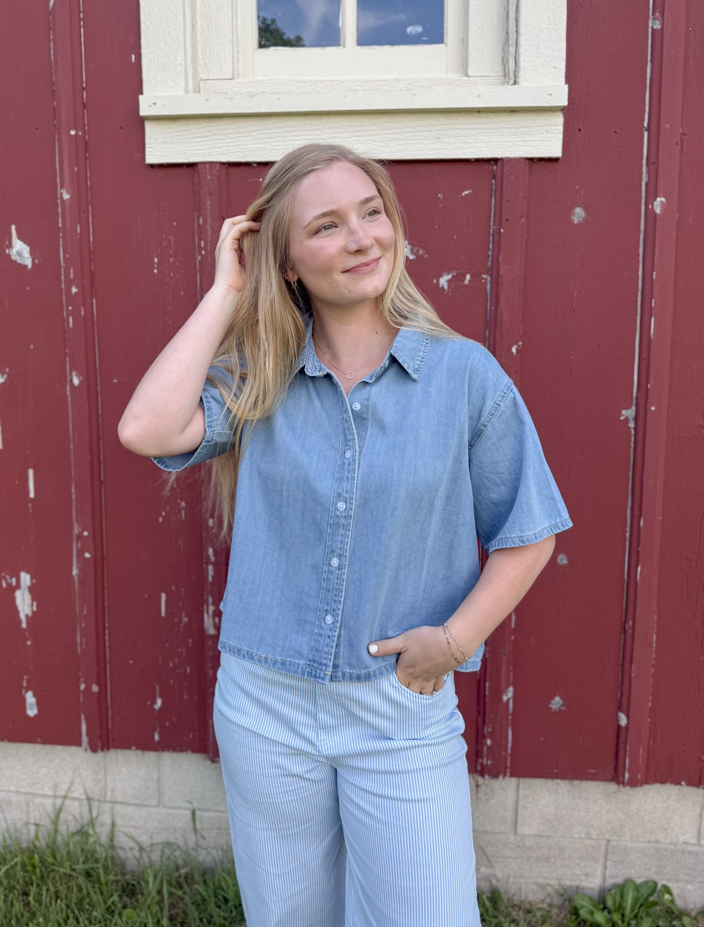 Cotton Denim Button Up Shirt