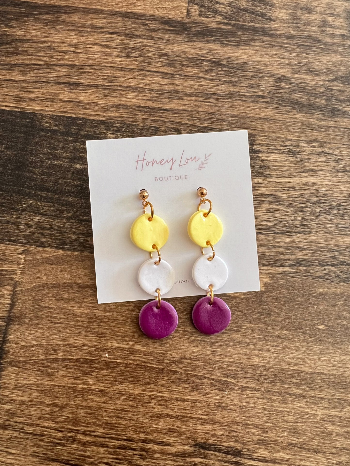 Tiered Circle Clay Earrings - Purple/Yellow