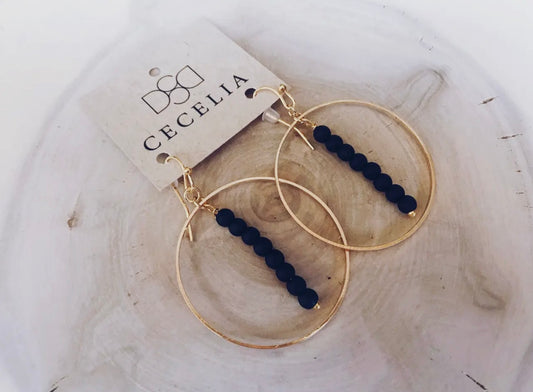 Drop Bead Hoop Earrings - Black