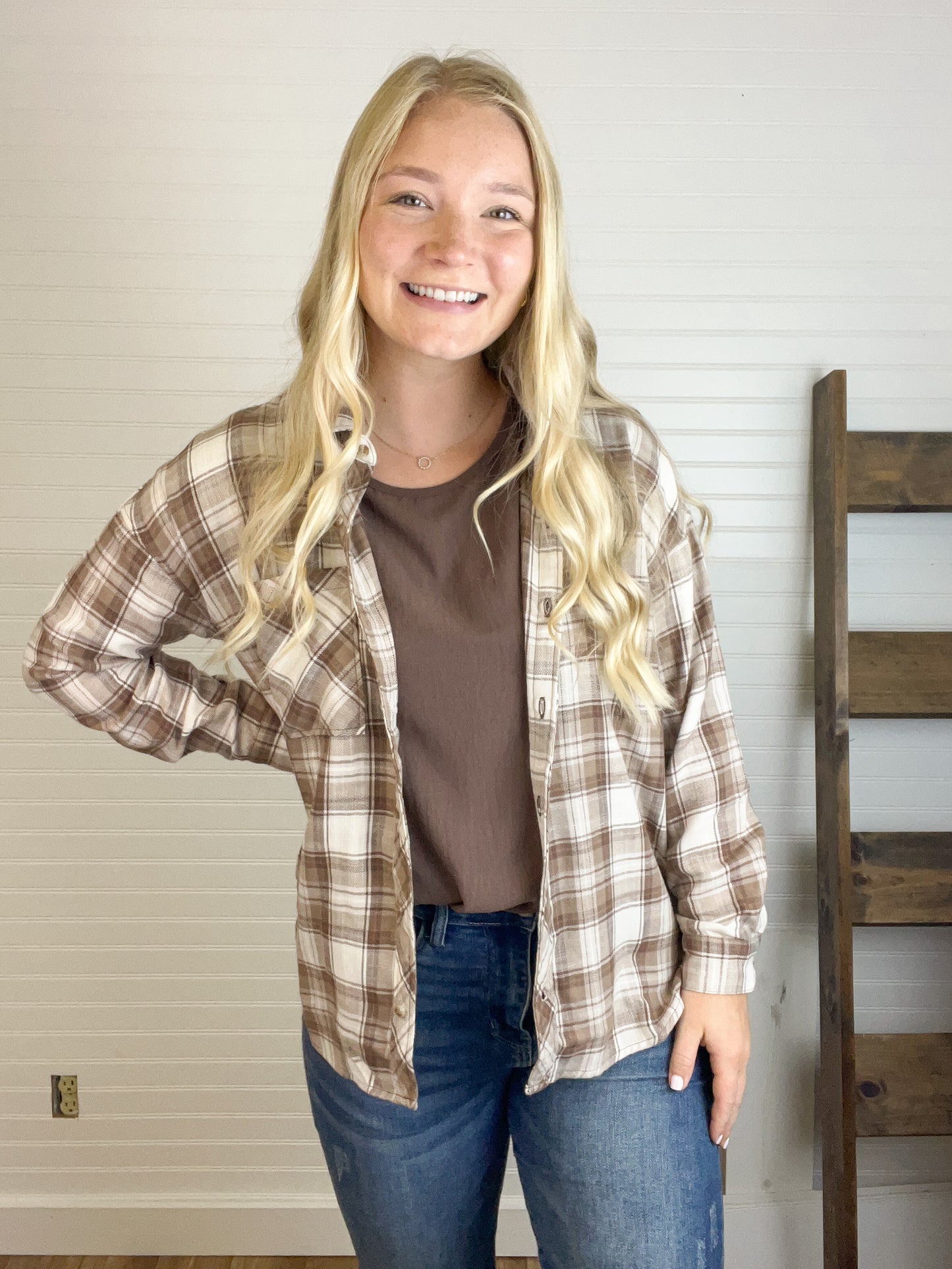 Plaid Button Up Flannel - Mocha