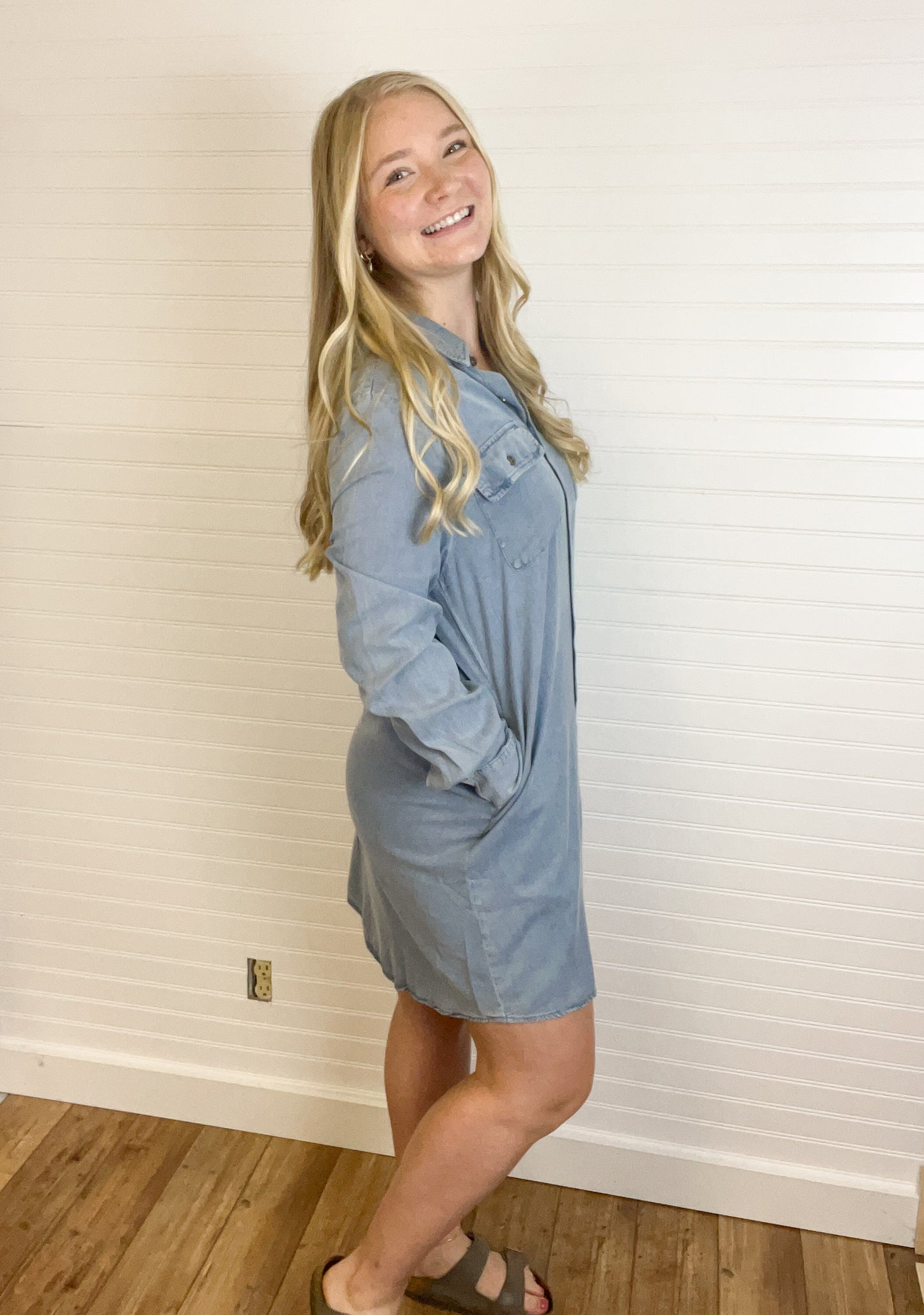 Washed Denim Shirt Dress