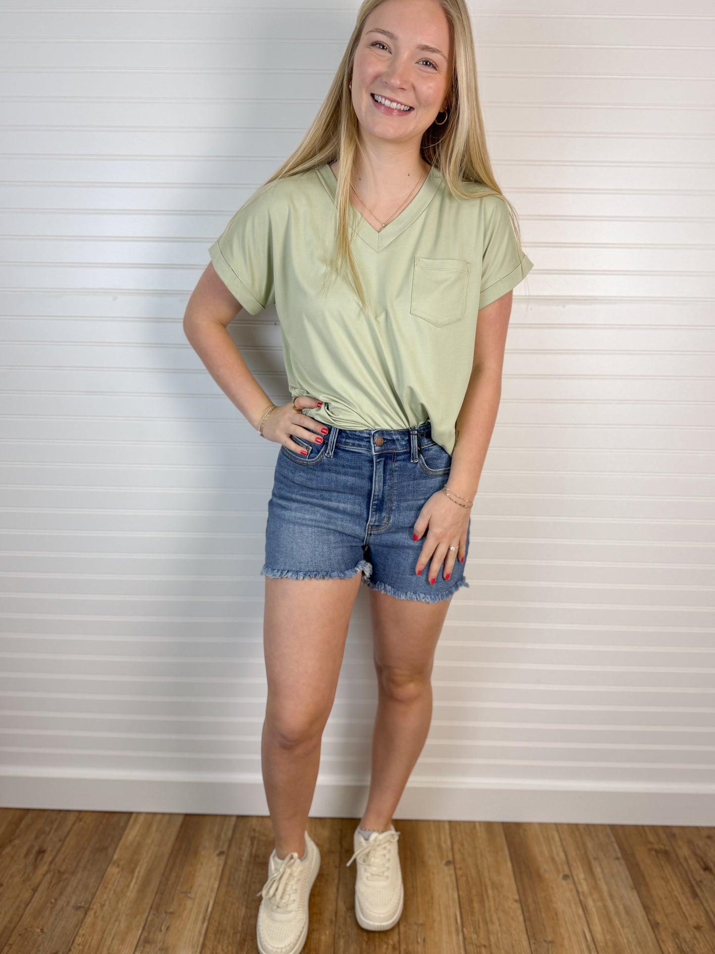 High Rise Raw Hem Denim Short