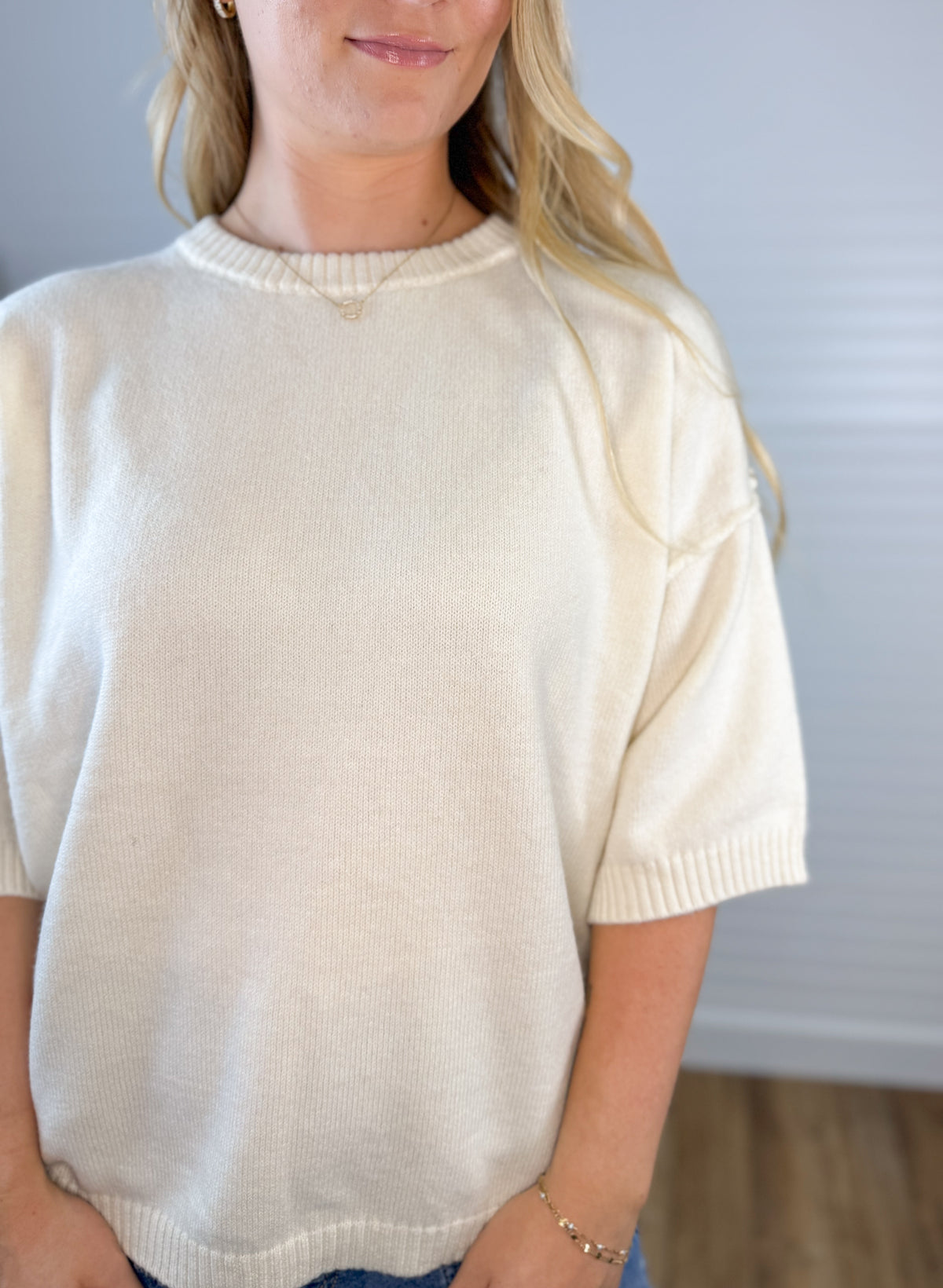Half Sleeve Sweater Top - Ivory