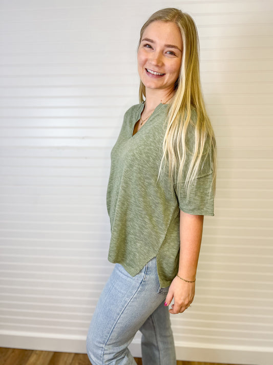 Drop Shoulder Slub Tee - Sage