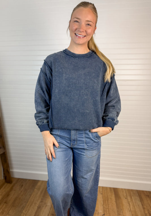 Acid Washed Exposed Seam Pullover (3 colors)