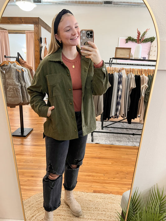 Oversized Corduroy Jacket - Army Green