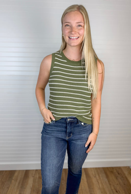 Chunky Knit Sweater Tank - Olive