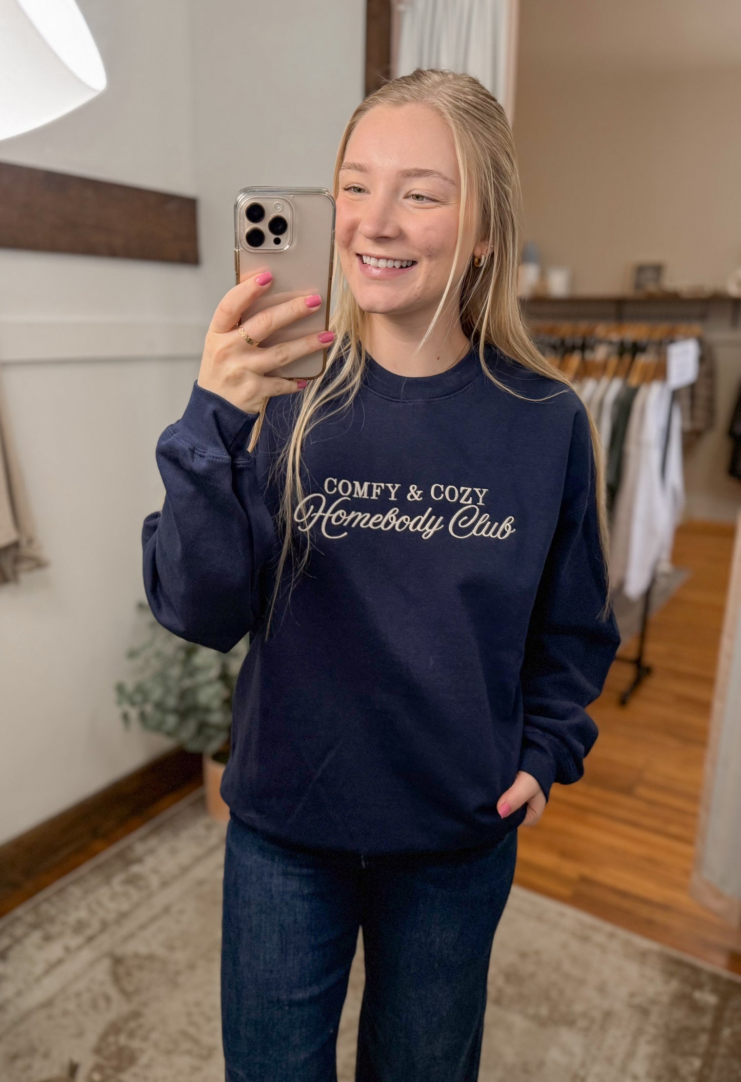 Homebody Club Embroidered Crewneck - Navy