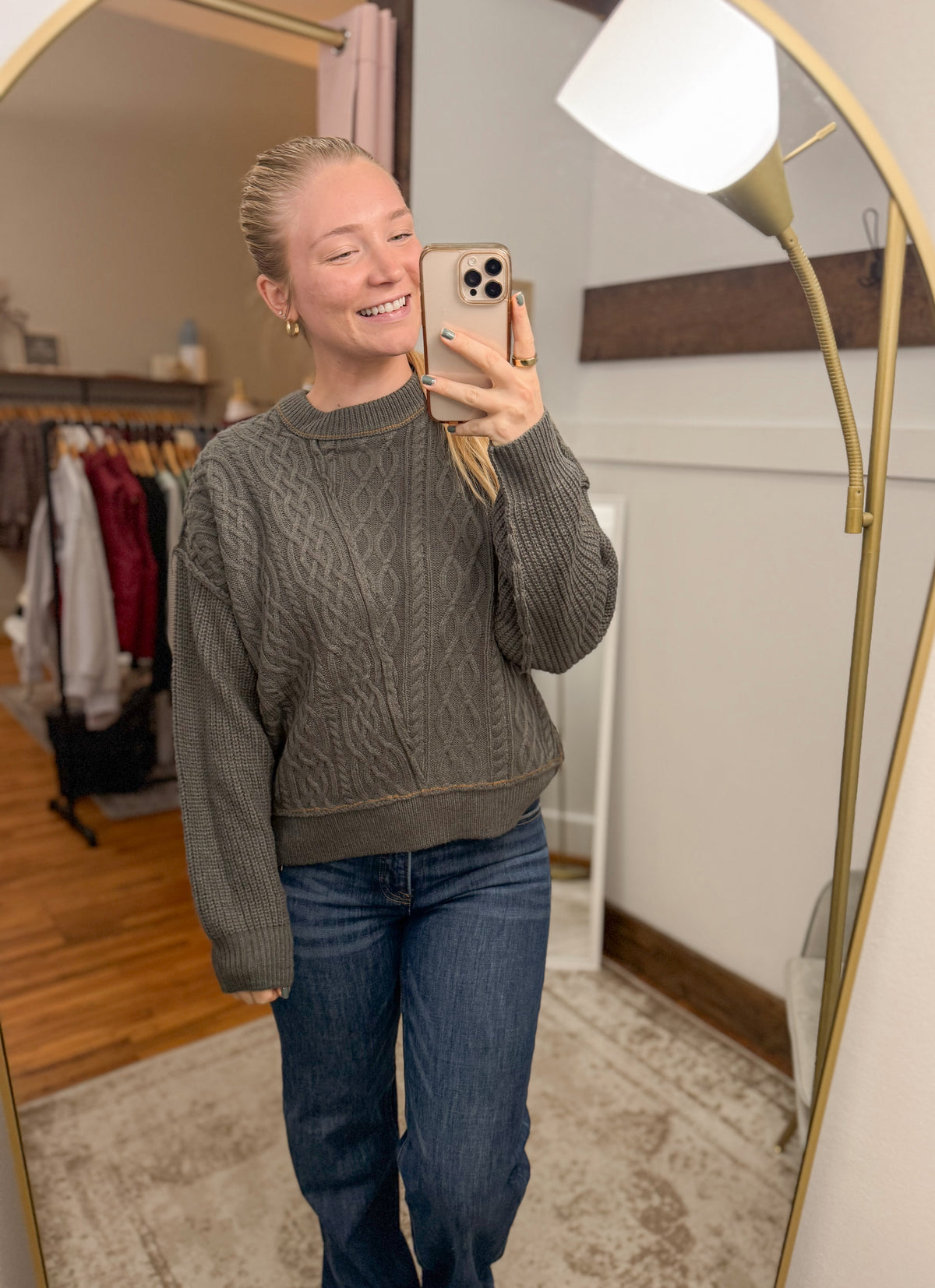 Contrast Stitching Cable Knit Sweater - Spruce