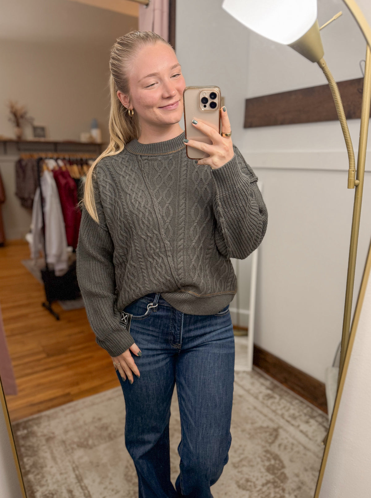 Contrast Stitching Cable Knit Sweater - Spruce