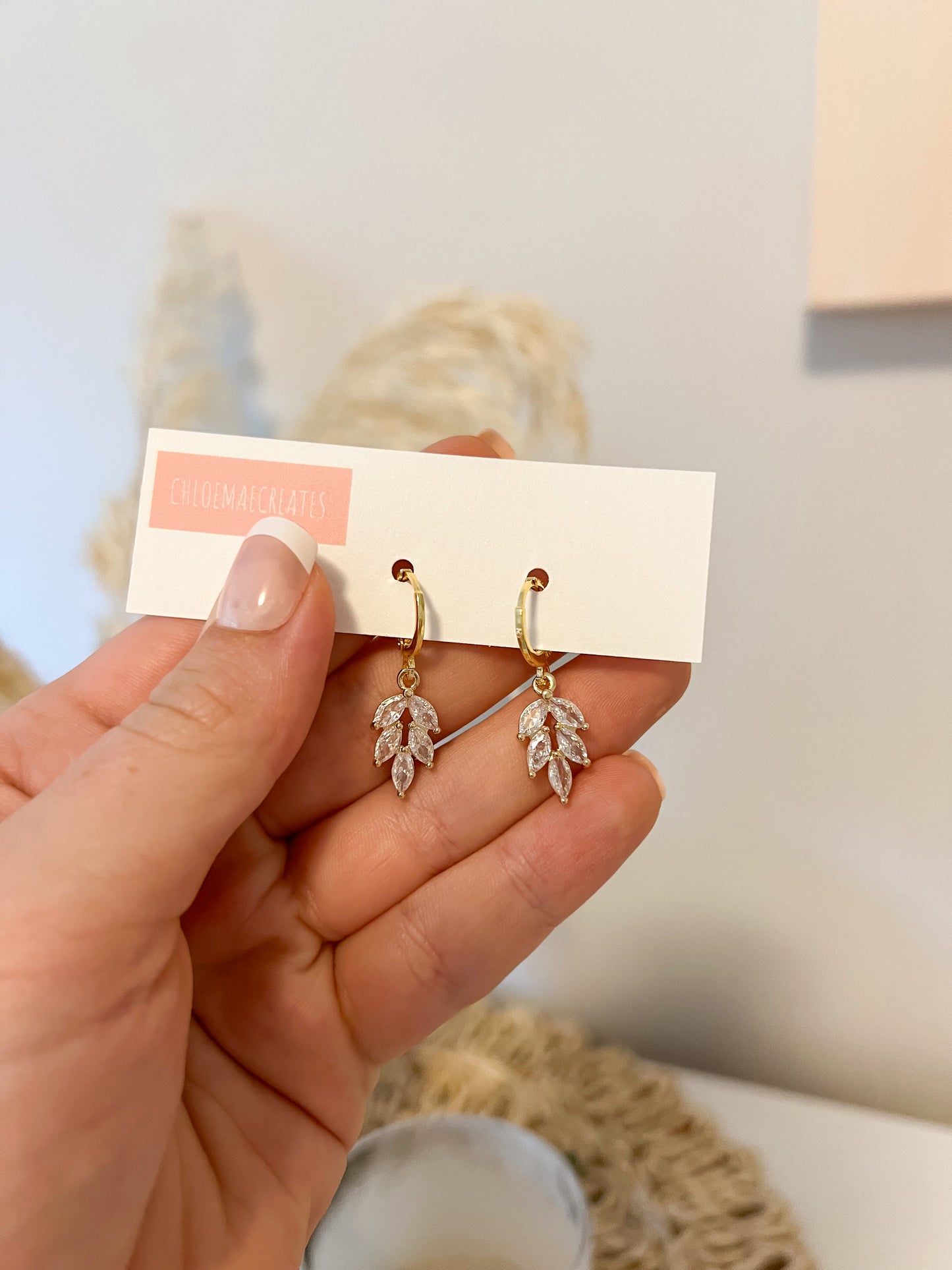 Crystal Leaf Huggie Earrings