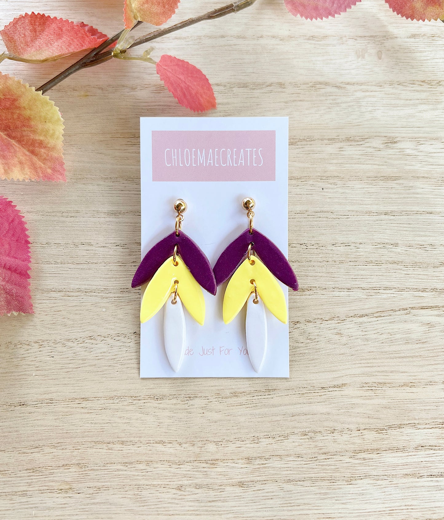 Tiered Clay Earrings - Purple/yellow