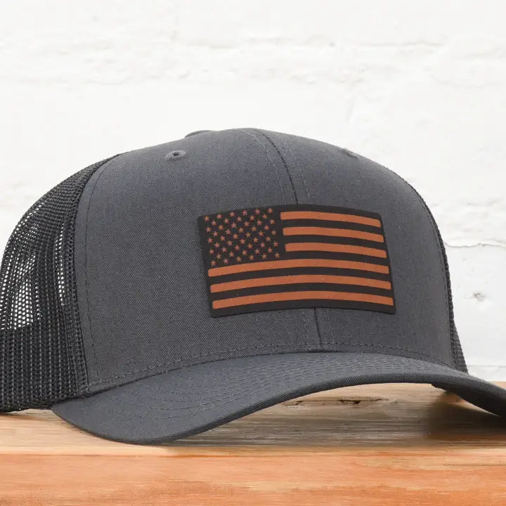 American Flag Leather Patch Hat - Charcoal