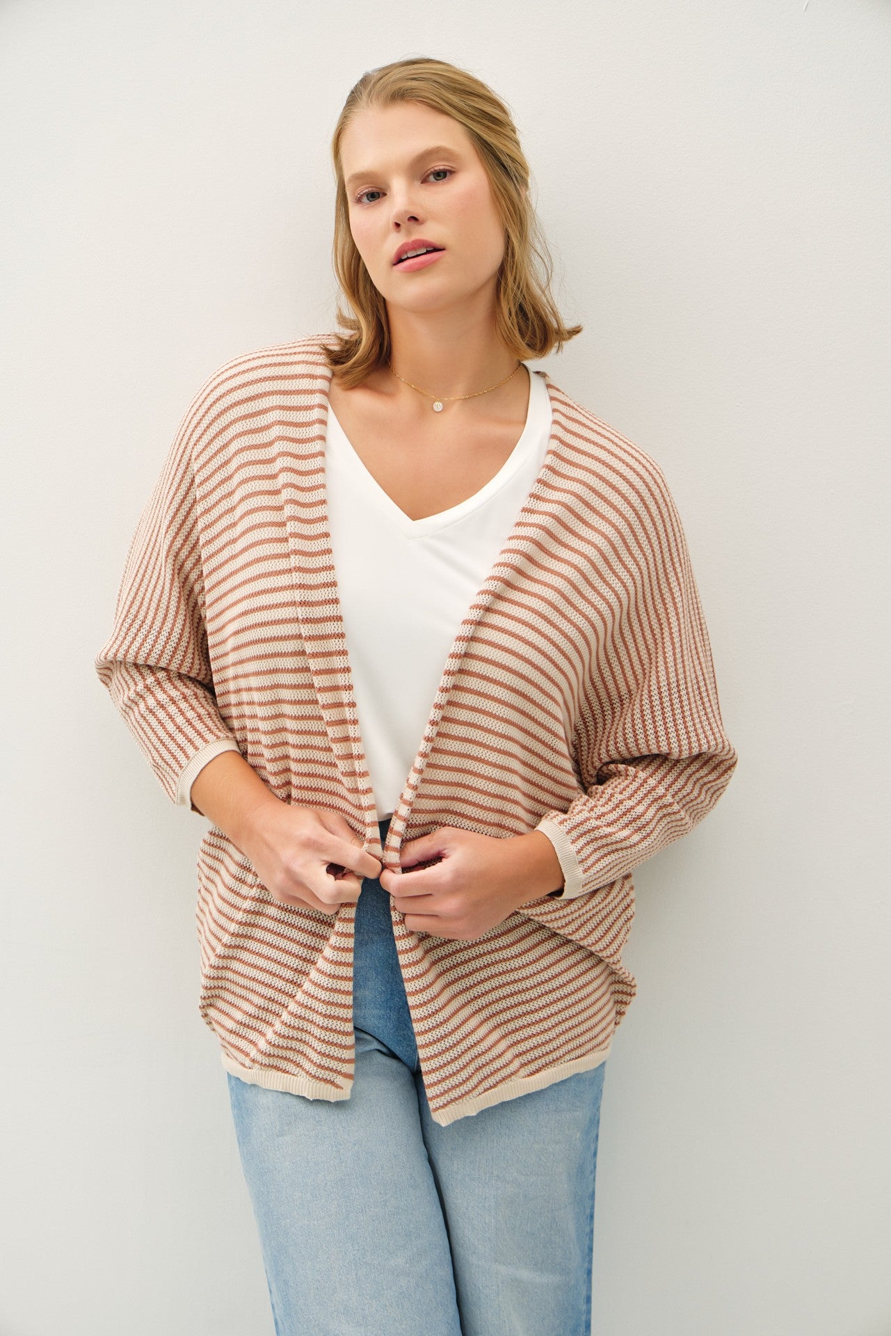 PLUS Dolman Striped Cardigan - Auburn
