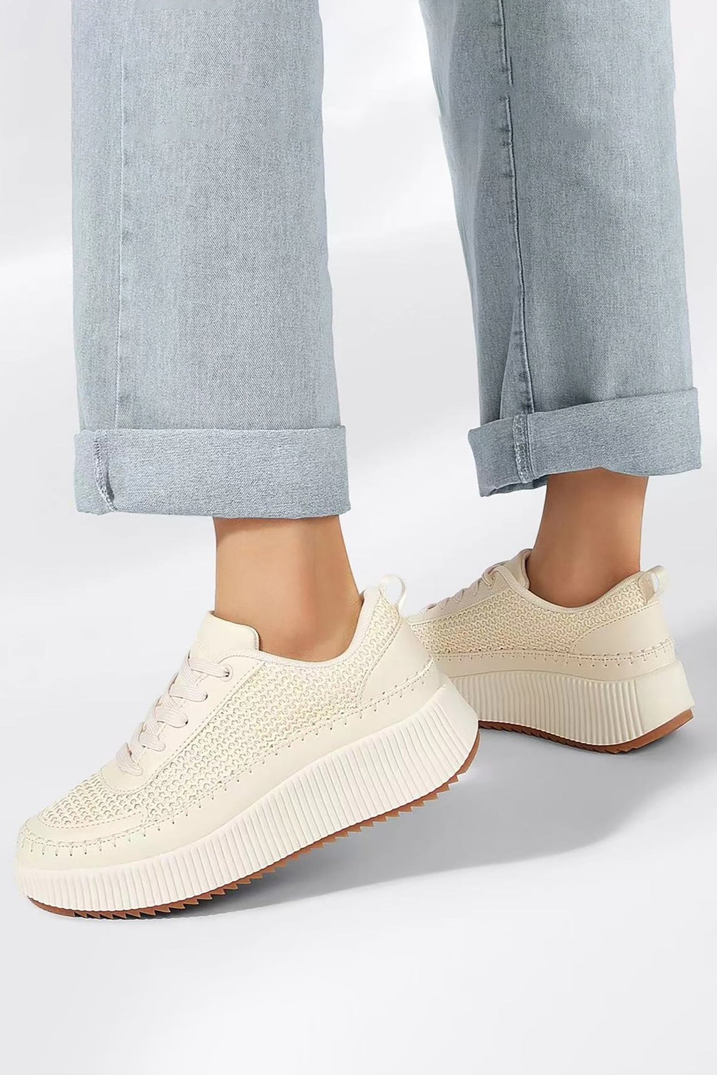 Casual Mesh Sneakers - Cream
