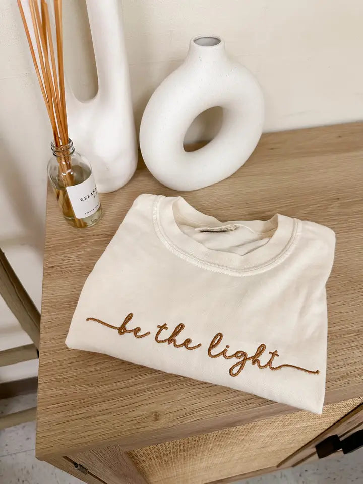 Embroidered Be the Light Graphic Tee - Ivory