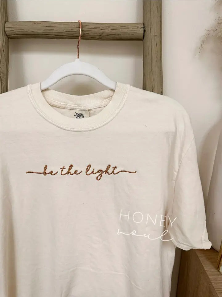 Embroidered Be the Light Graphic Tee - Ivory