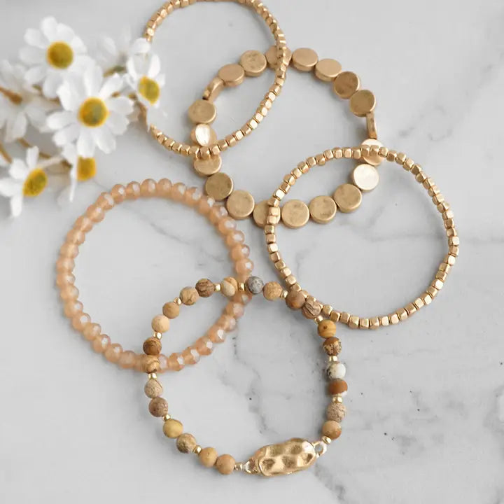 Boho Beaded Bracelet Stack - Taupe
