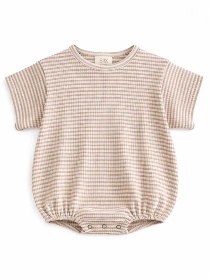 Ribbed Striped Bubble Onesie - Taupe