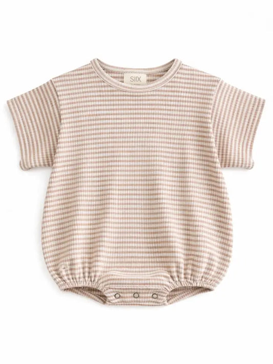 Ribbed Striped Bubble Onesie - Taupe