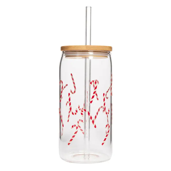 Candy Cane Glass w/ Straw - 17oz