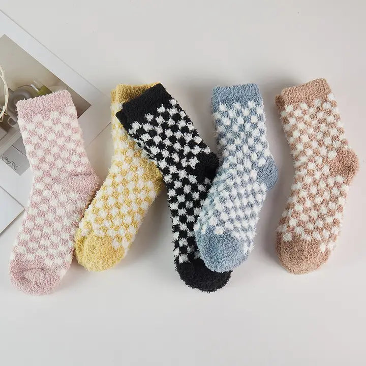 Checkered Fuzzy Socks (5 colors)