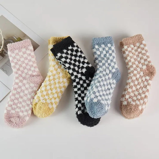 Checkered Fuzzy Socks (5 colors)