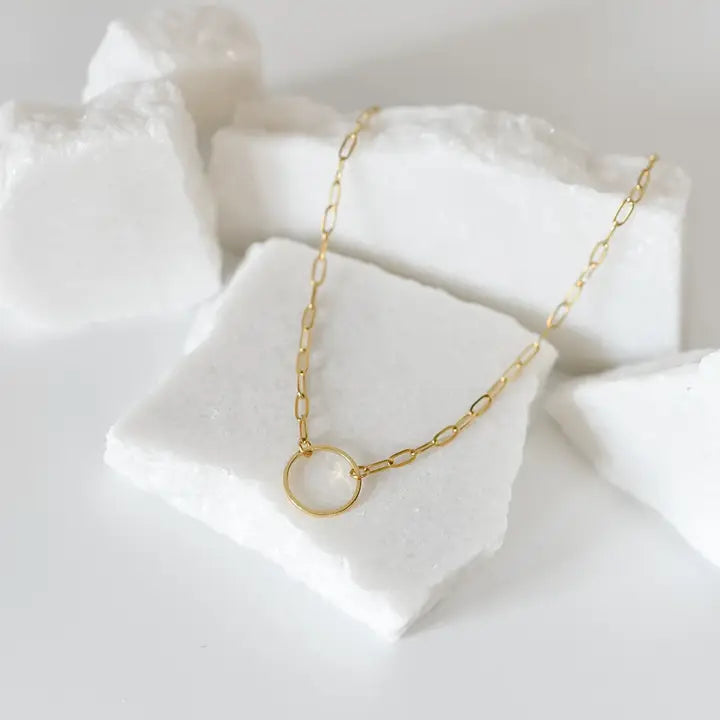 Circle Charm Paperclip 18K Gold Plated Necklace