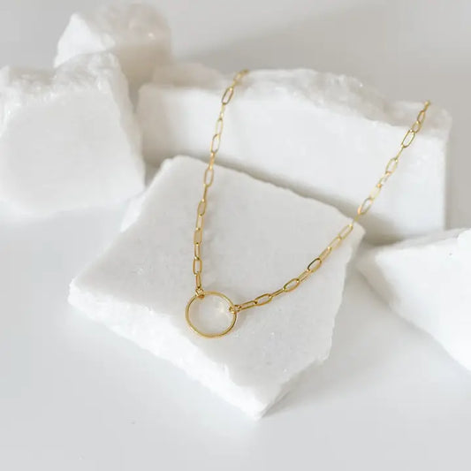Circle Charm Paperclip 18K Gold Plated Necklace