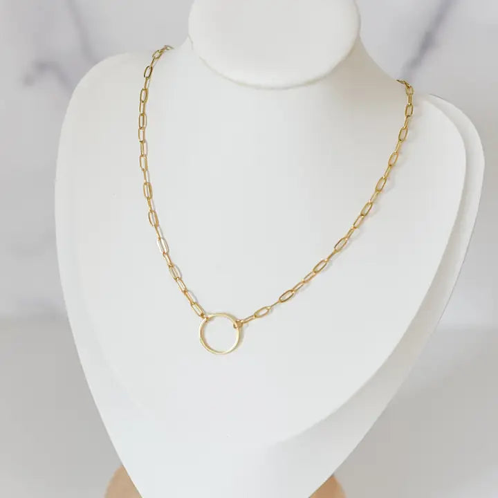 Circle Charm Paperclip 18K Gold Plated Necklace