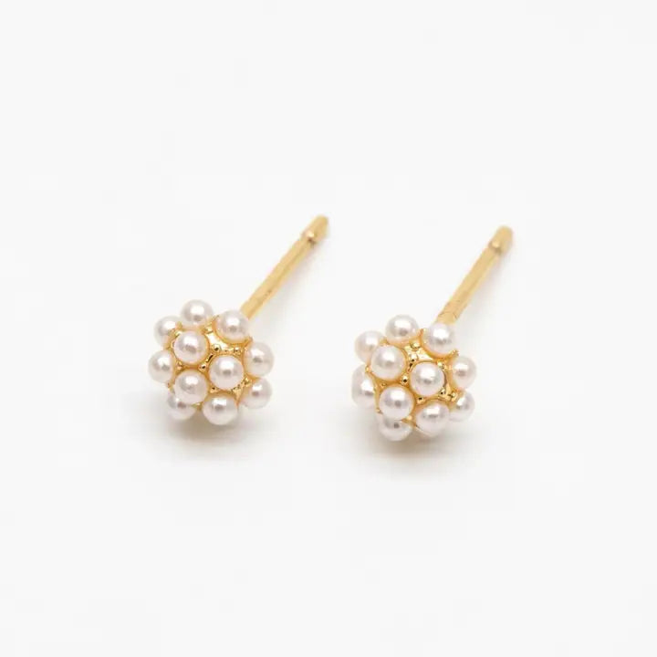 14k Gold Plated Pearl Cluster Stud Earrings