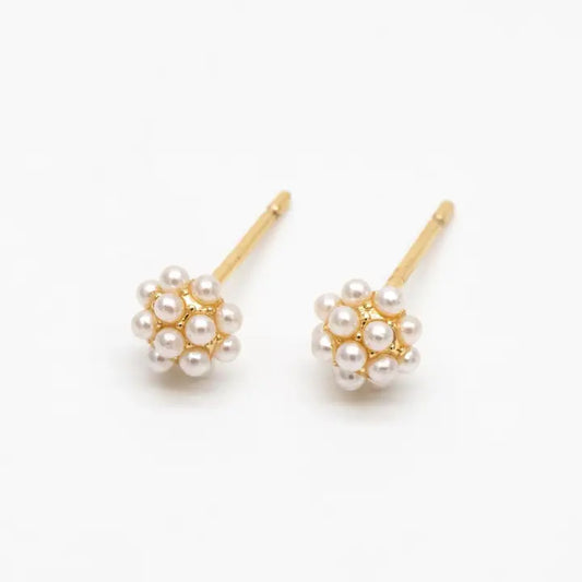 14k Gold Plated Pearl Cluster Stud Earrings