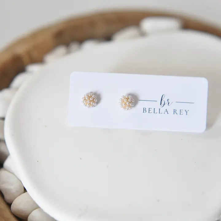 14k Gold Plated Pearl Cluster Stud Earrings