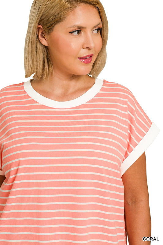 PLUS Contrast Trim Short Sleeve - Coral