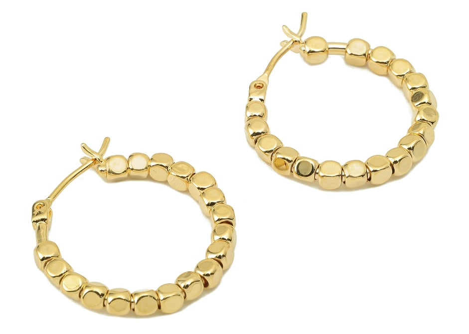 Cube Beaded Hoop Earrings - 18k Gold Plated